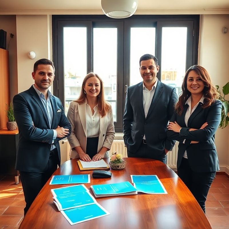 Equipo de cuatro consultores de Casa Ramírez en su oficina de Sevilla