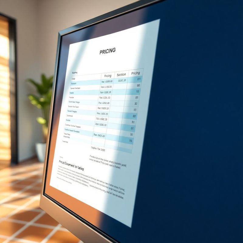 Documento de precios estructurado en pantalla con divisores azures